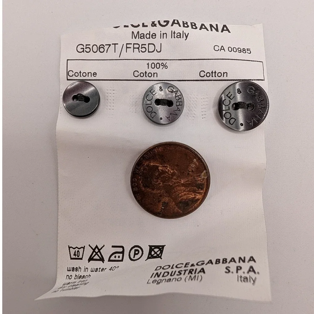 Dolce & Gabbana Buttons 3pc Set Silver Grey Replacement Logo Round Circle NEW